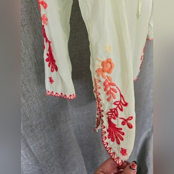 Johnny Was Sheer Floral Embroidered Tunic Dress Woman’s Small Light Lime Green - Picture 2 of 6